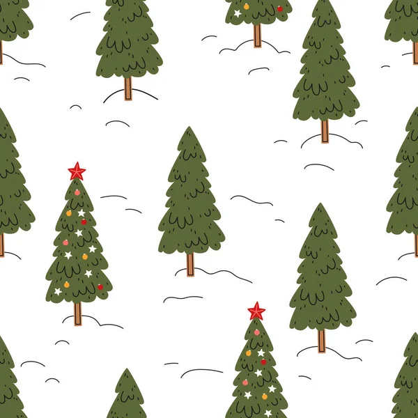 Árboles Navidad Sobre Fondo Blanco Patrón Sin Costura Vectorial — Vector de stock