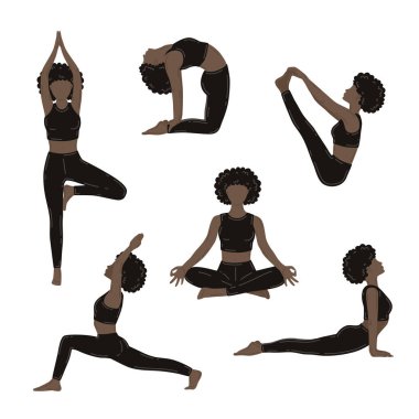 Yoga egzersizi yapan genç zayıf kadınlar. Vektör illüstrasyonlarının koleksiyonu