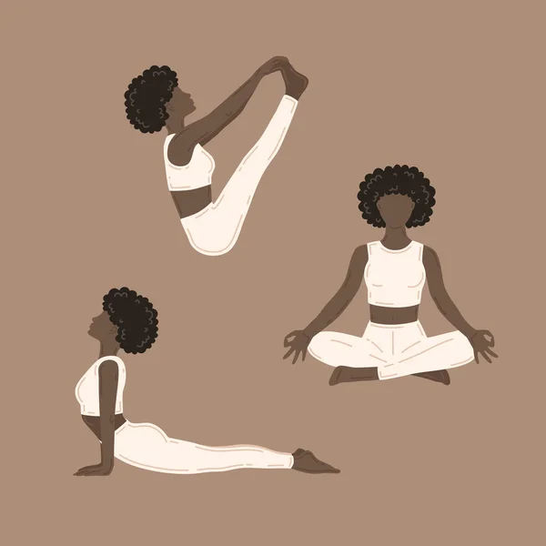 Yoga egzersizi yapan genç zayıf kadınlar. Vektör illüstrasyonlarının koleksiyonu