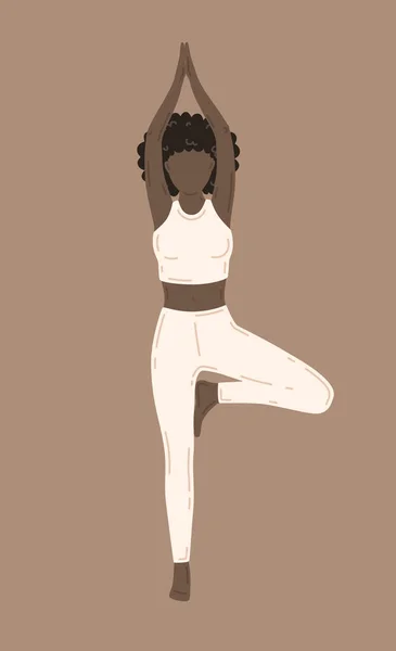 Vrikshasana Pose Pohon Wanita Muda Kurus Melakukan Latihan Yoga - Stok Vektor