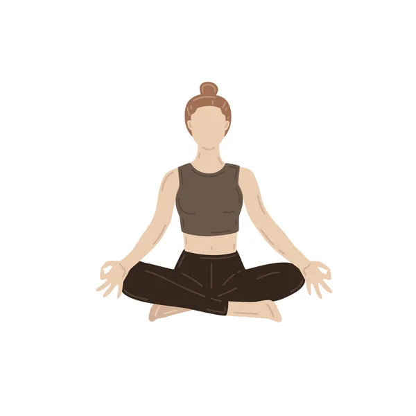 Joven Mujer Delgada Haciendo Ejercicio Yoga Sukhasana Asana Pose Fácil — Vector de stock