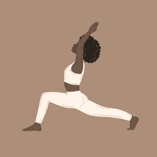 Virabhadrasana Asana Krijger Poseren Jonge Slanke Vrouw Doet Yoga Oefening — Stockvector