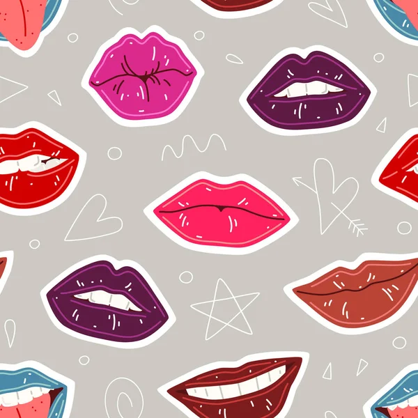 Nahtloses Muster Mit Weiblichen Lippen Lippen Mit Buntem Lippenstift — Stockvektor