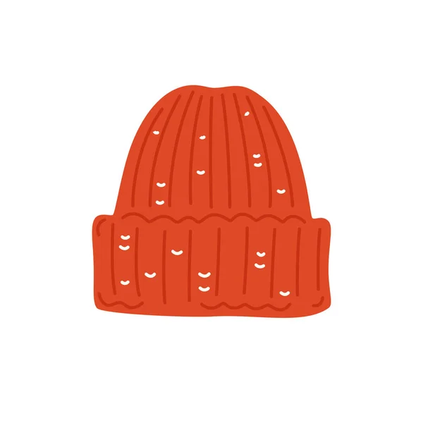 Ζεστό Κόκκινο Πλεκτό Καπέλο Εποχιακά Φθινοπωρινά Χειμερινά Ρούχα Διανυσματική Επίπεδη — Διανυσματικό Αρχείο