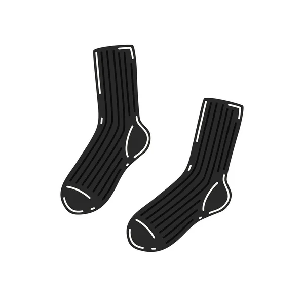 Warme Schwarze Stricksocken Saisonale Herbst Oder Winterkleidung Vektorflache Illustration — Stockvektor