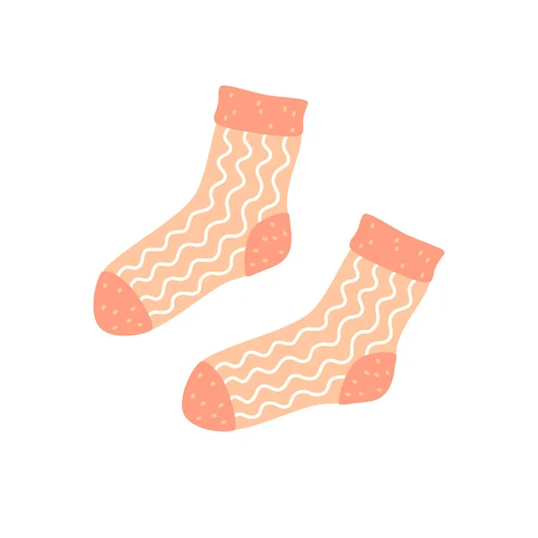 暖かいピンクのニットの靴下 季節の秋や冬の服 ベクトル平図 — ストックベクタ