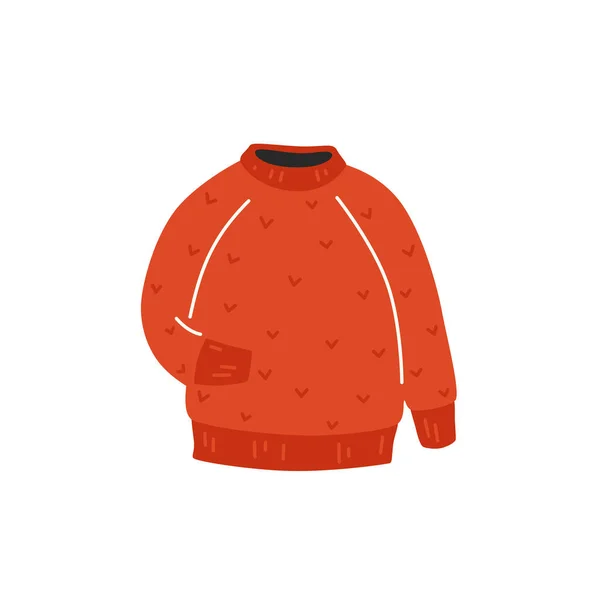 暖かい赤いニットセーター 季節の秋や冬の服 ベクトル平図 — ストックベクタ
