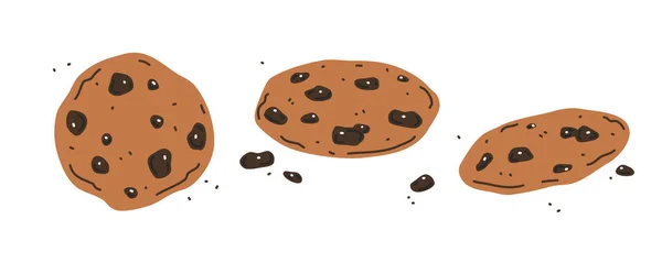 Conjunto Biscoitos Chocolate Fundo Branco Ilustração Plana Vetorial —  Vetores de Stock