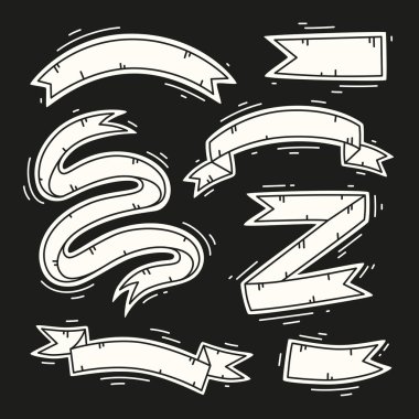 Beyaz kurdele pankartı seti. Vektör el çizilmiş kurdeleler