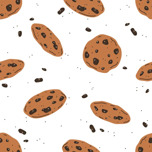 Biscoitos Chocolate Fundo Branco Padrão Sem Costura Vetorial — Vetor de Stock