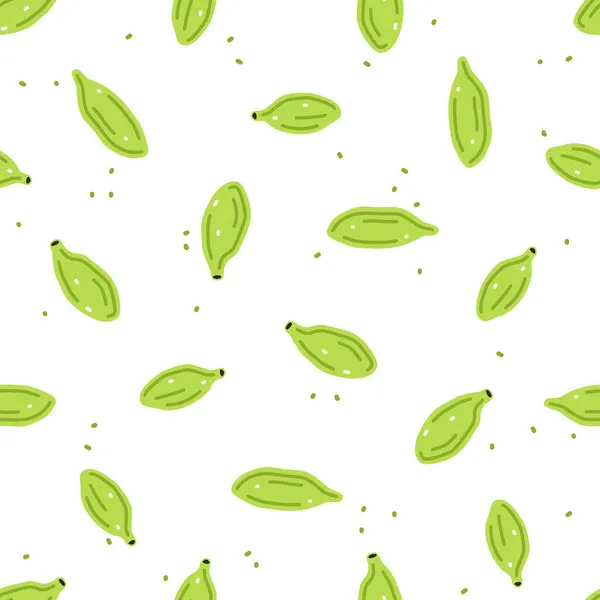 Vainas Cardamomo Sobre Fondo Blanco Patrón Sin Costura Vectorial — Vector de stock