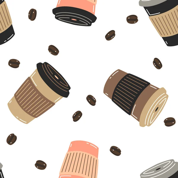 Modèle Vectoriel Sans Couture Avec Des Tasses Papier Colorées Café — Image vectorielle