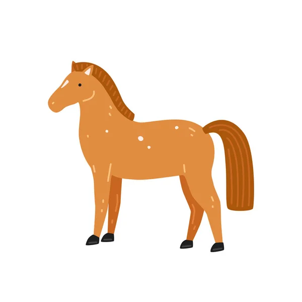 Kuda Merah Lucu Dengan Gaya Kartun Ilustrasi Rata Vektor - Stok Vektor