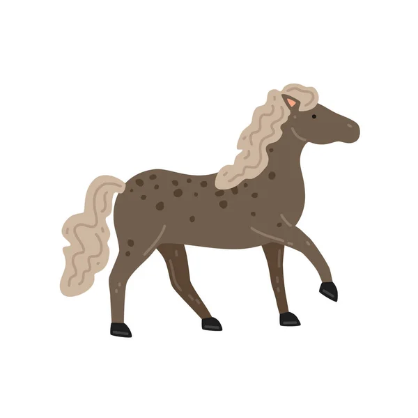 Schattig Bruin Gevlekt Paard Met Beige Manen Vector Platte Illustratie — Stockvector