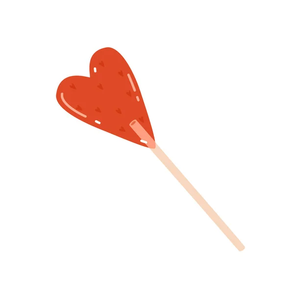 Red Heart Shaped Lollipop Vector Flat Illustration — Stockvektor