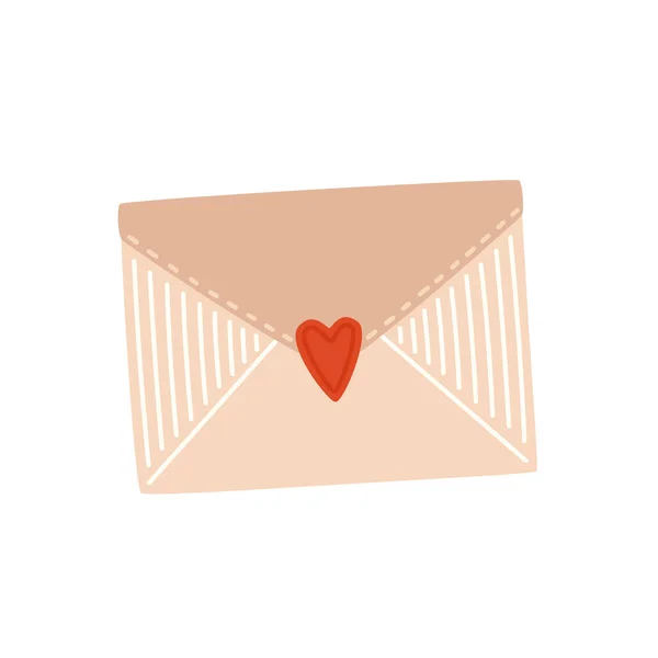 Kraft Paper Envelope Love Letter Vector Flat Illustration — ストックベクタ