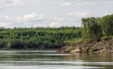 Nehrin kıyısından Yeniseilerin manzarası.