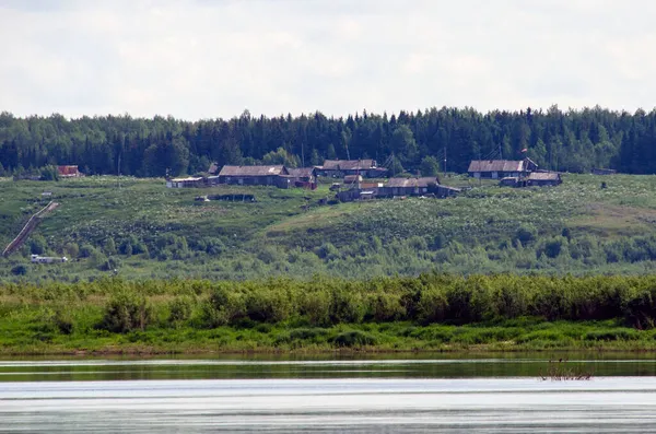 Yenisei Nehri Tarafından Kangotovo Köyü Manzarası Krasnoyarsk Bölgesi Rusya — Stok fotoğraf