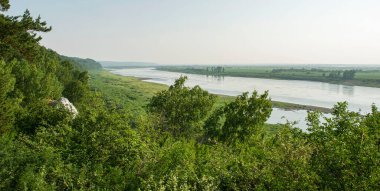 Yüksek bir uçurumdan Tom Nehri 'nin manzarası. Tomsk bölgesi. Rusya. 