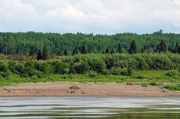  Nehrin kenarından Yeniseilerin kıyılarına bakın. Krasnoyarsk bölgesi. Rusya.