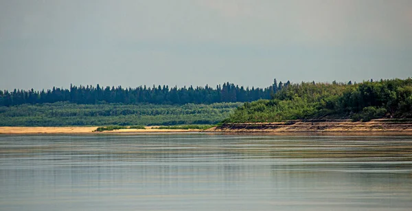 Vista Das Margens Yenisei Lado Rio Região Krasnoyarsk Rússia — Fotografia de Stock