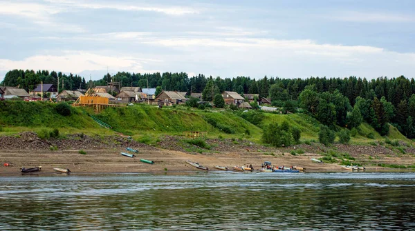 Yenisei Nehri Nden Bakhta Köyü Manzarası Krasnoyarsk Bölgesi Rusya — Stok fotoğraf