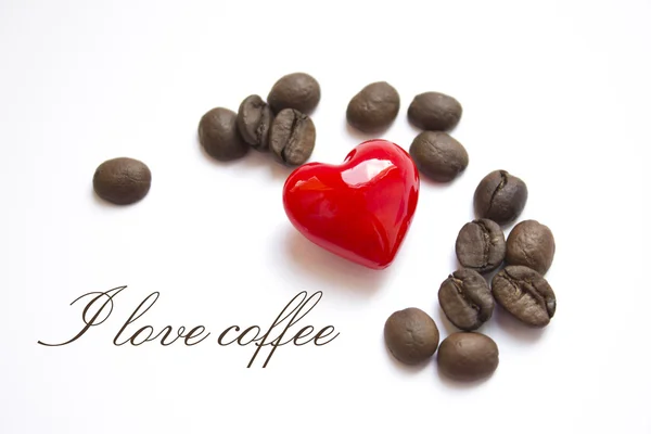 Grains de café - coeur - J'aime le café — Photo