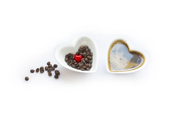 Bowl in the shape of a heart with coffee — Stock Photo, Image