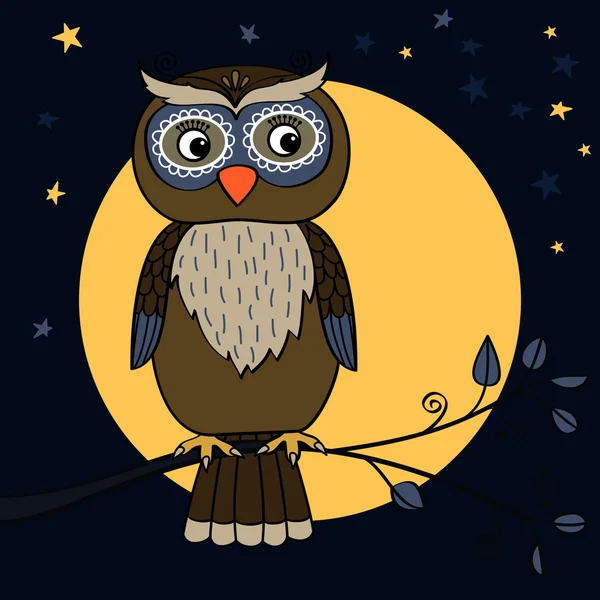 Owl tree moon — Stock Vector
