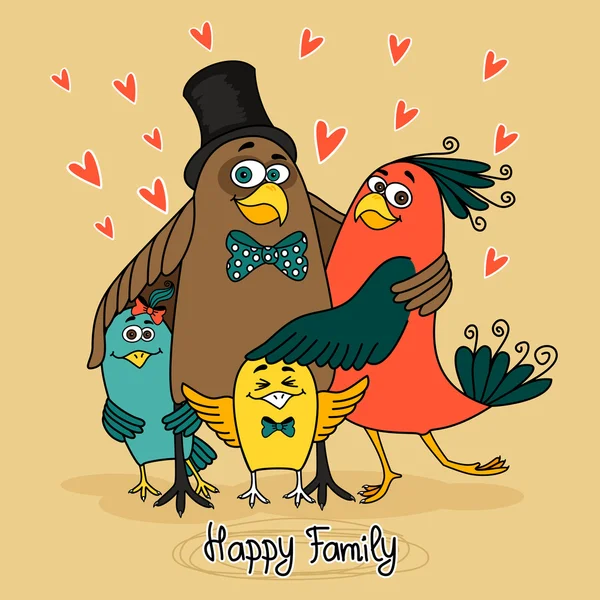 Vogels en gelukkige familie — Stockvector