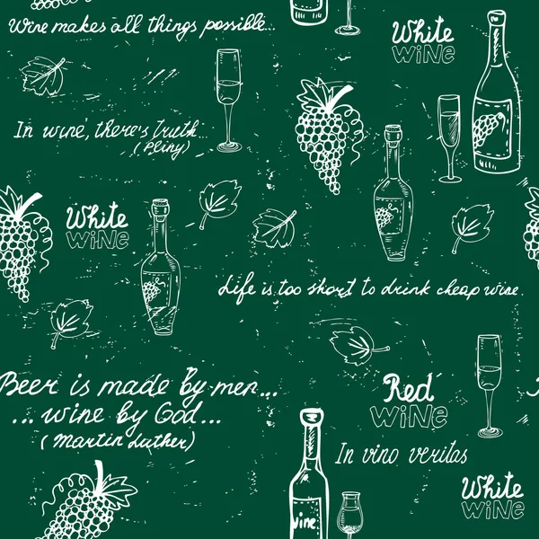 Seamless wine pattern chalkboard — 스톡 벡터