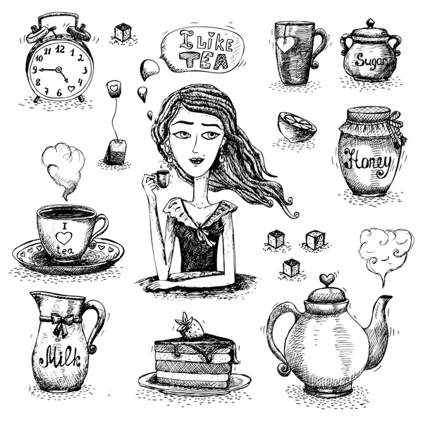 El amor de la escena del té — Archivo Imágenes Vectoriales