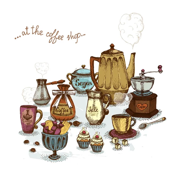 Kahve Dükkanı natürmort — Stok Vektör