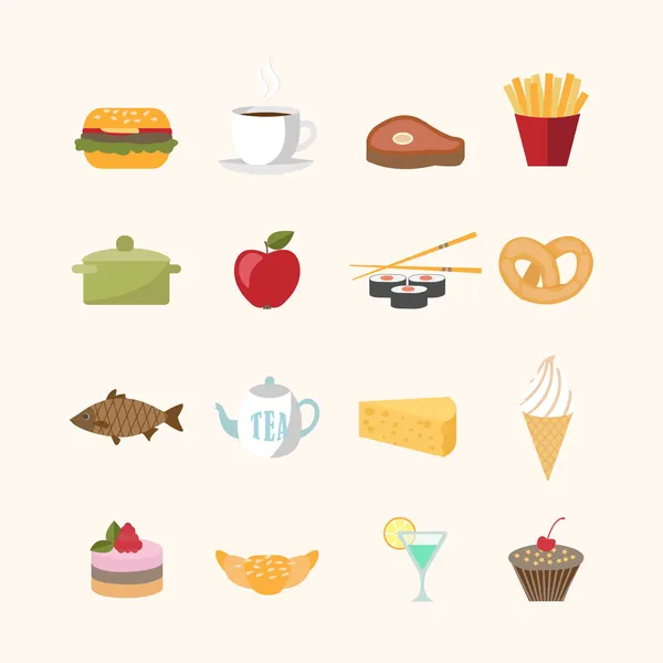 Icônes alimentaires dans le style plat — Image vectorielle