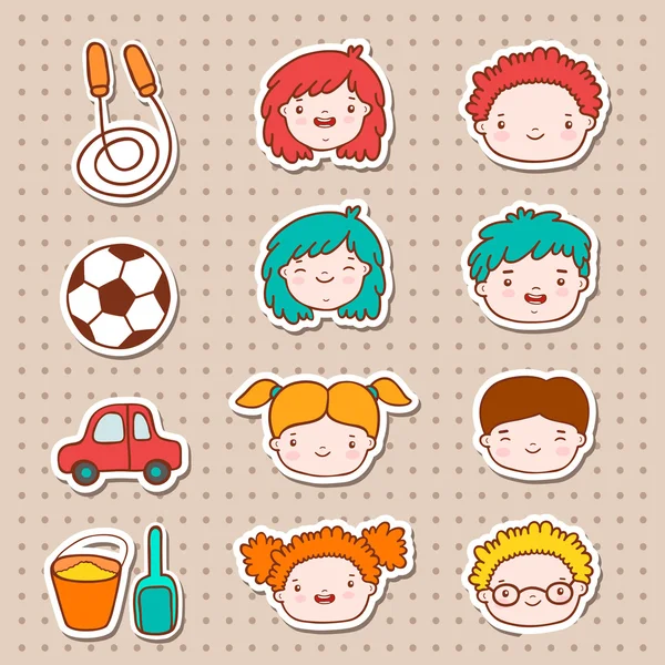 Doodle kids faces icons — Stock Vector