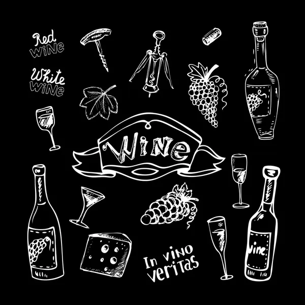 Set de vinos en pizarra — Vector de stock