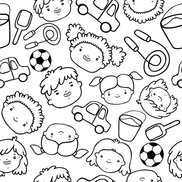 Doodle crianças rostos padrão — Vetor de Stock