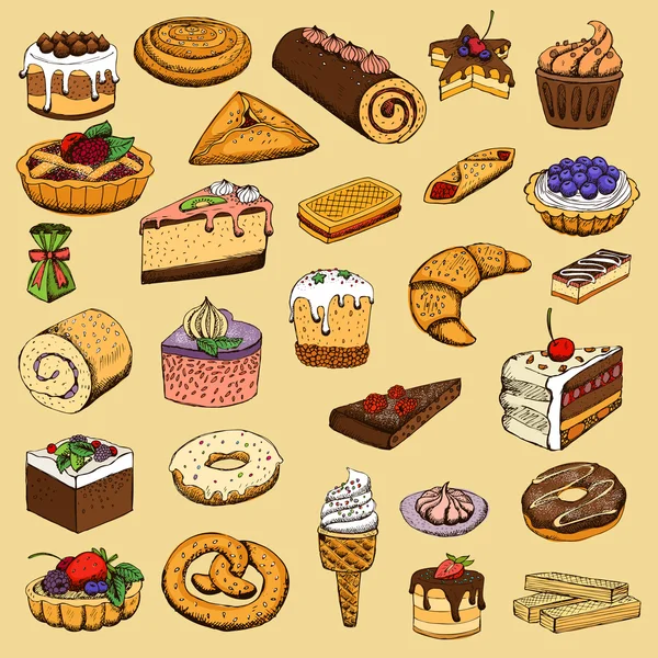 Collection of sweet pastries — Stock Vector