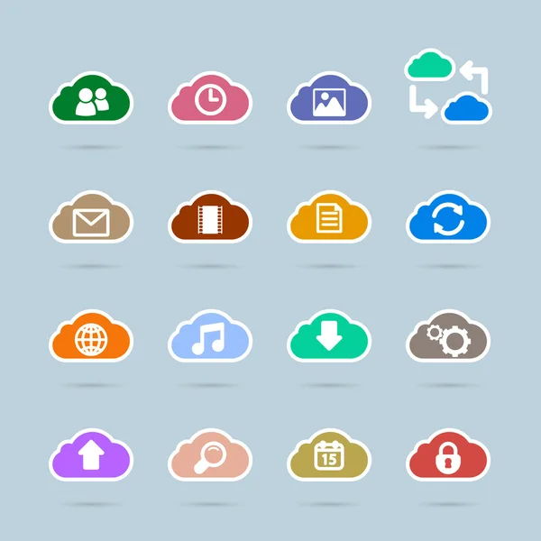 Ensemble d'icônes de la technologie cloud, couleur contrastée — Image vectorielle