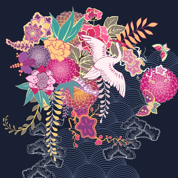 Dekoratif kimono çiçek motifi — Stok Vektör