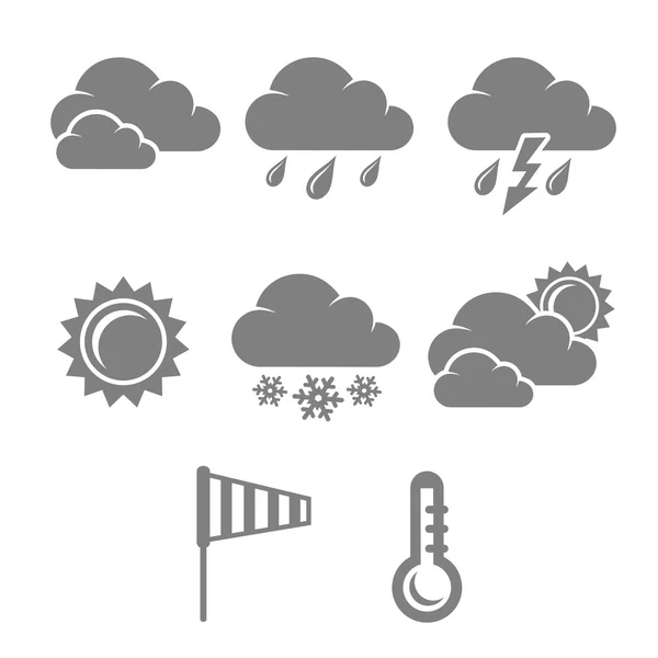 Wettersymbole gesetzt, Kontrast flach — Stockvektor