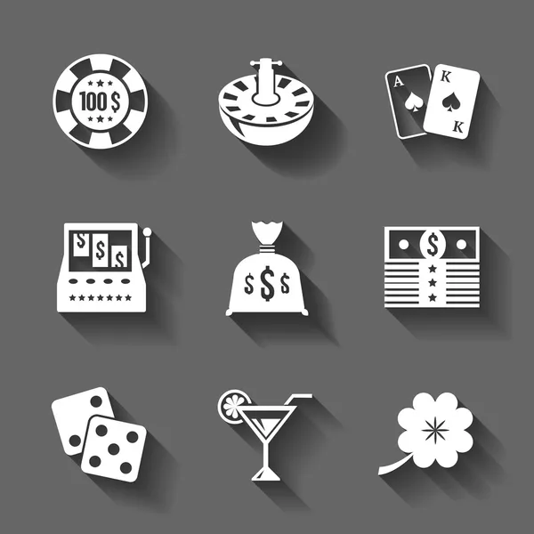 Gambling icons set isolated, contrast shadows — Stock Vector