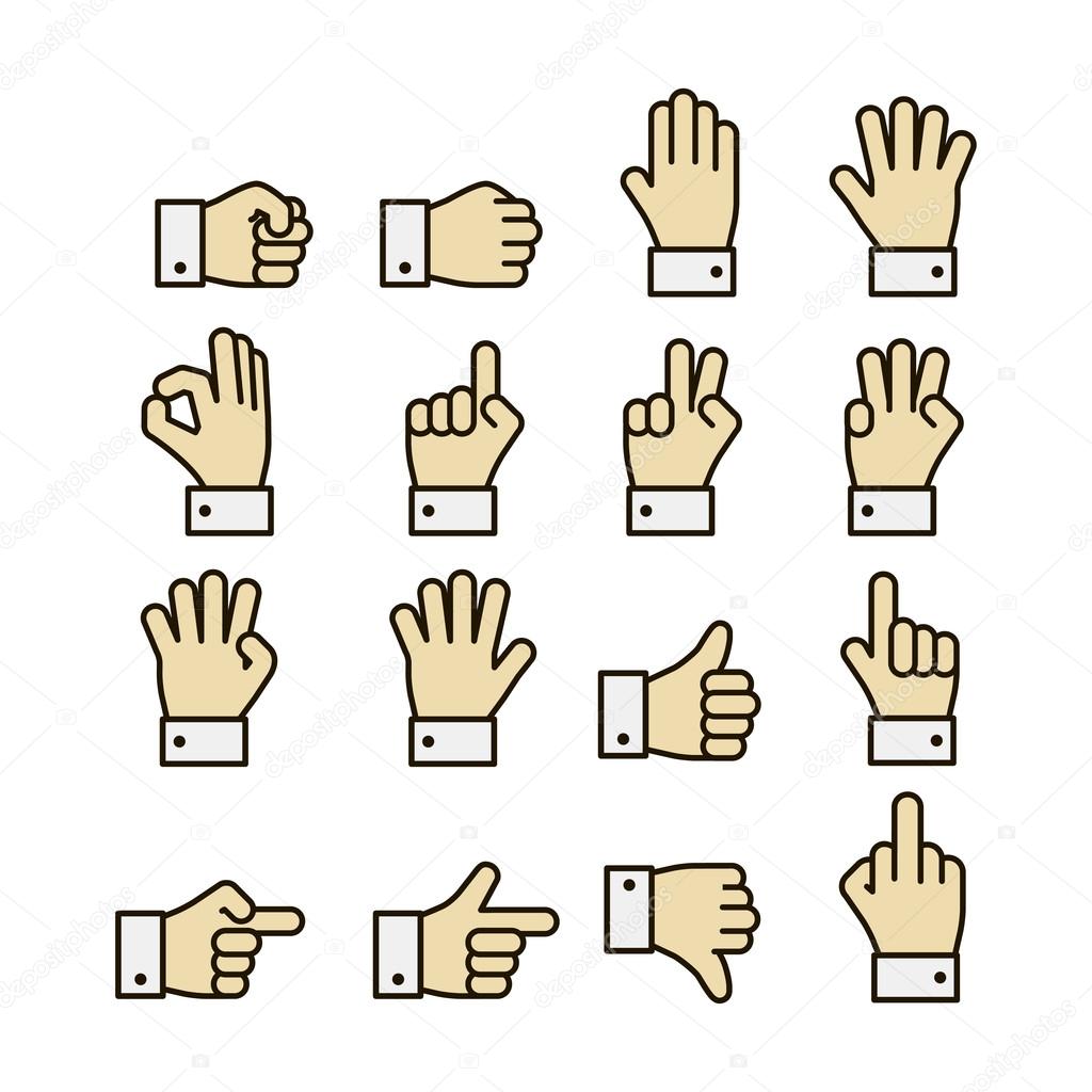 Hand gestures icons set, contrast color