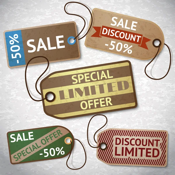Collection of discount cardboard sale labels — Stock Vector