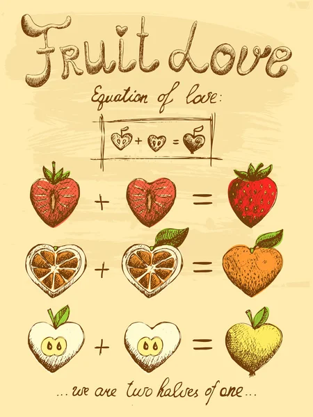 Fruit love formula vintage poster — Stock Vector
