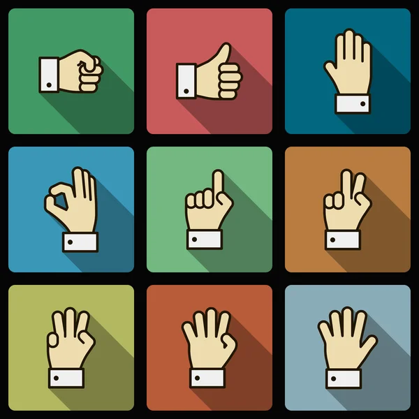 Hand gestures UI design elements, squared shadows — Stock Vector