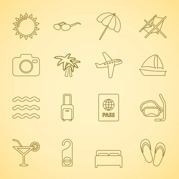 Iconos genéricos de viaje, contorno plano — Archivo Imágenes Vectoriales