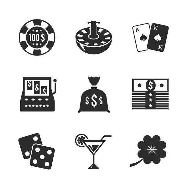 Casino iconset för design, kontrast platt — Stock vektor