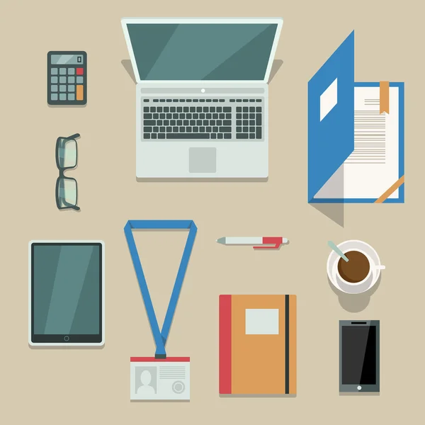 Lieu de travail de bureau avec appareils mobiles et documents — Image vectorielle