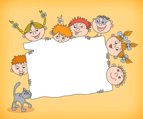 Doodle niños sosteniendo signo en blanco — Archivo Imágenes Vectoriales